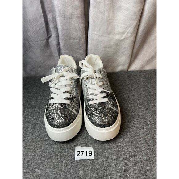New York And Company Raphaela Silver Glittery Platform Sneakers Size 8.5 - Picture 10 of 10